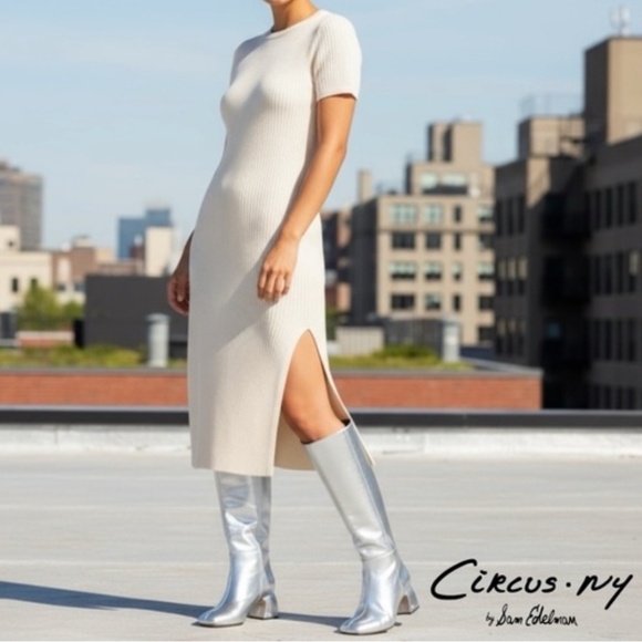 Circus by Sam Edelman silver tall Oaklyn Leather heeled boots 7 new - Picture 2 of 6